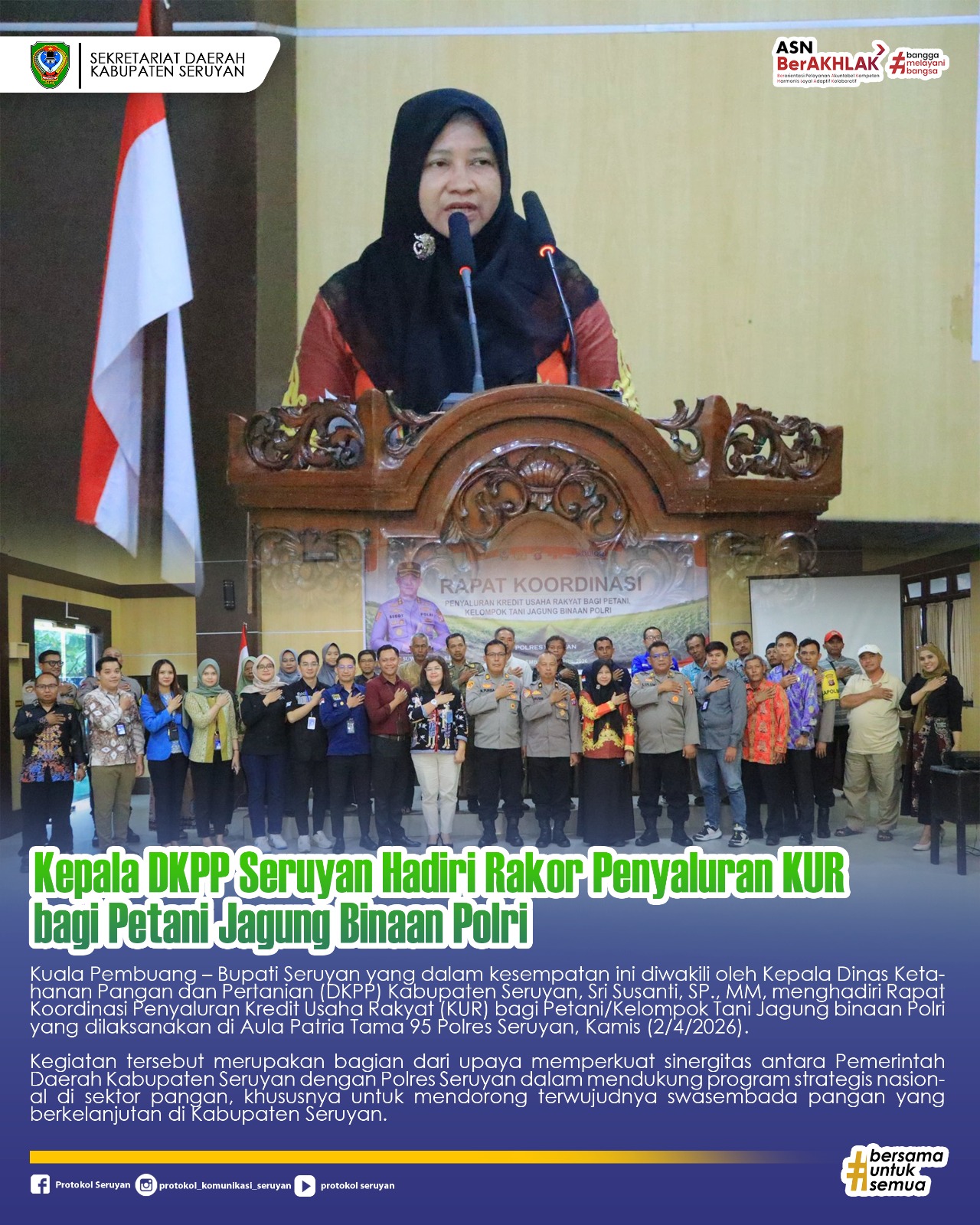 Kepala DKPP Seruyan Hadiri Rakor Penyaluran KUR bagi Petani Jagung Binaan Polri