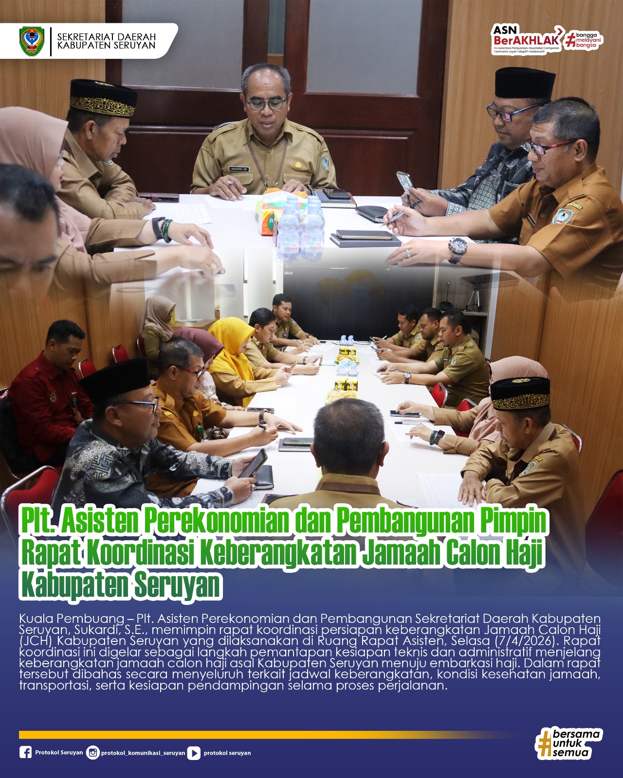 Plt. Asisten Perekonomian dan Pembangunan Pimpin Rapat Koordinasi Keberangkatan Jamaah Calon Haji Kabupaten Seruyan