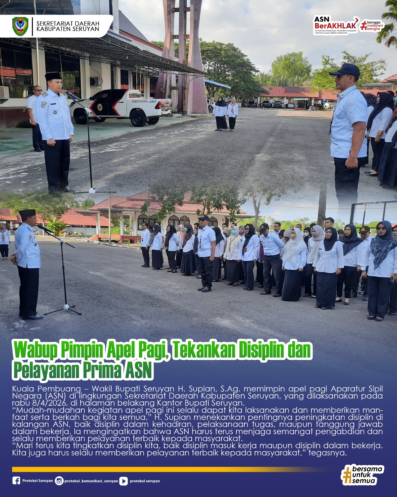 Wabup Pimpin Apel Pagi, Tekankan Disiplin dan Pelayanan Prima ASN