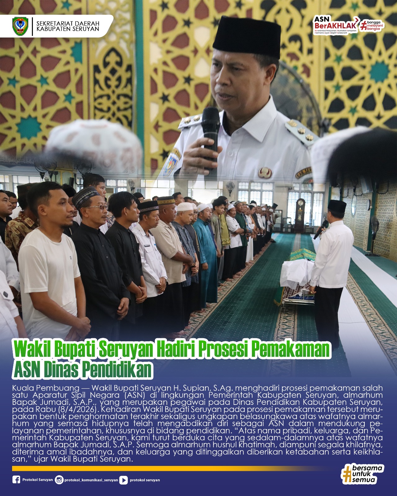 Wakil Bupati Seruyan Hadiri Prosesi Pemakaman ASN Dinas Pendidikan