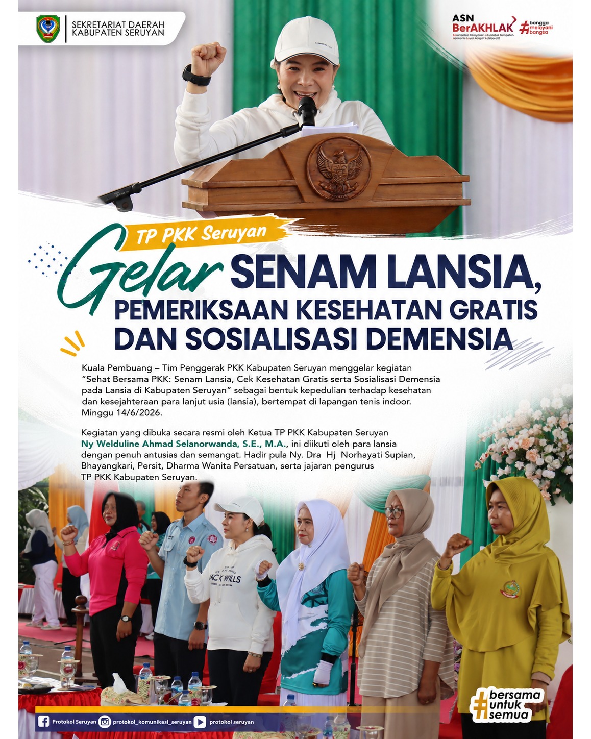 TP PKK Seruyan Gelar Senam Lansia, Pemeriksaan Kesehatan Gratis dan Sosialisasi Demensia