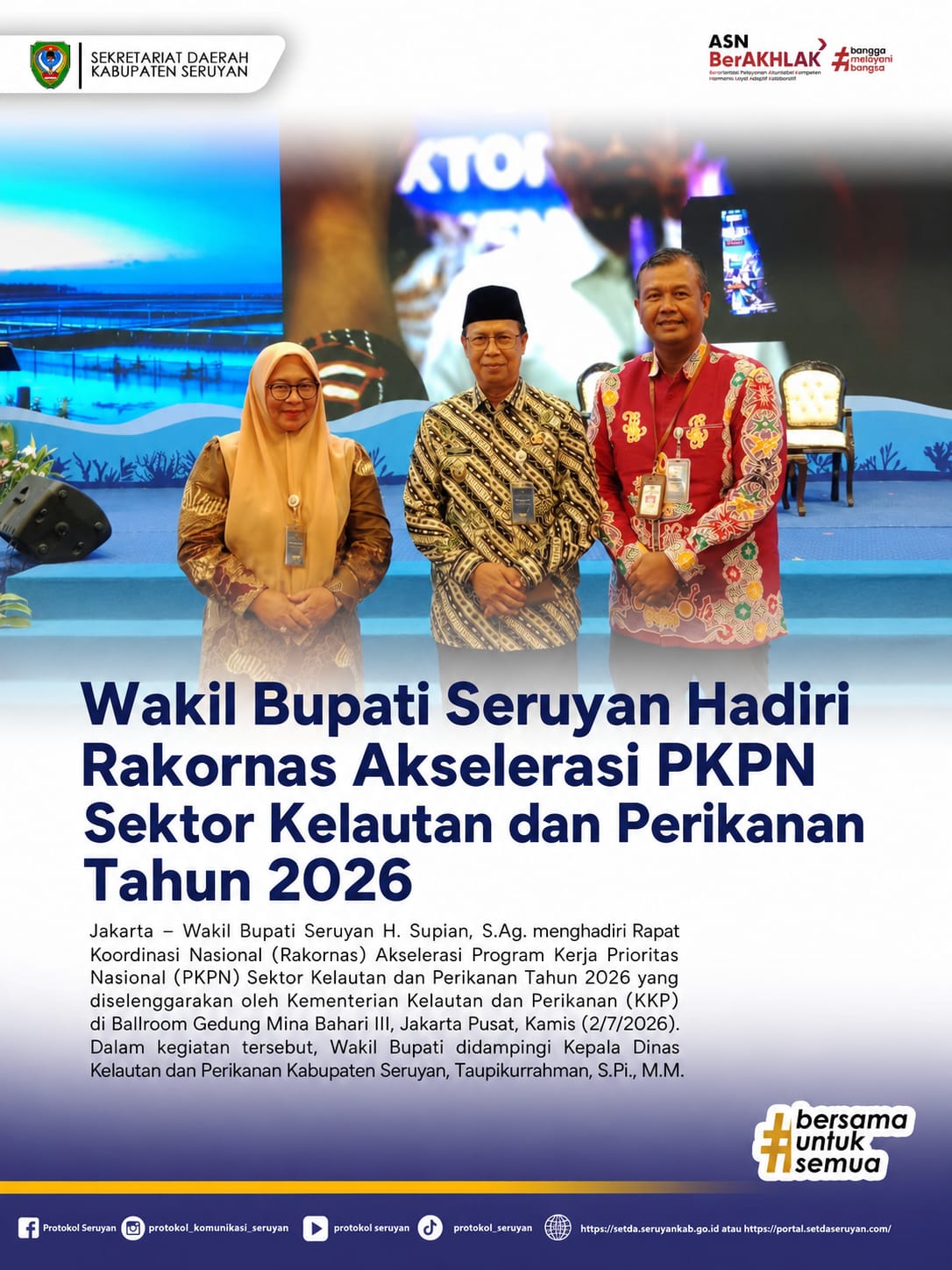 Wakil Bupati Seruyan Hadiri Rakornas Akselerasi PKPN Sektor Kelautan dan Perikanan Tahun 2026