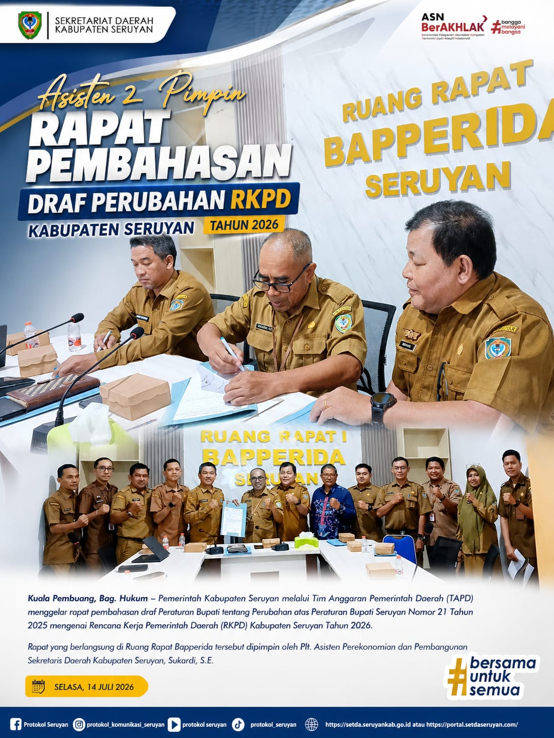 Asisten 2 Pimpin Rapat Pembahasan Draf Perubahan RKPD Kabupaten Seruyan Tahun 2026