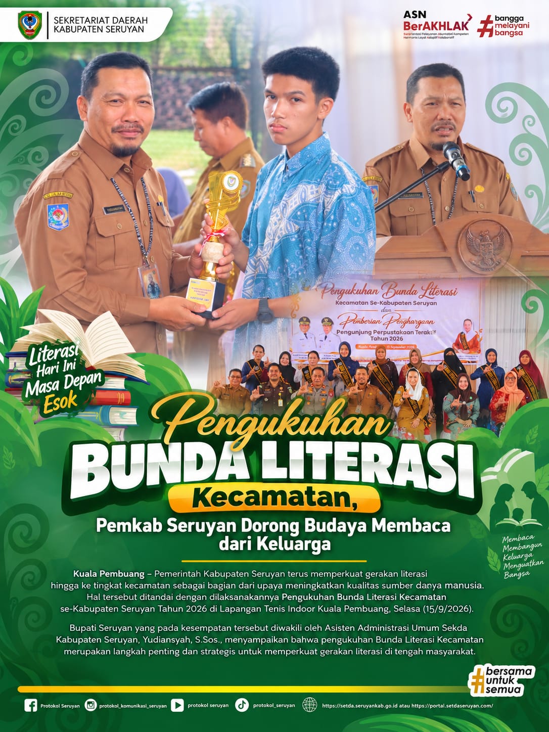 Pengukuhan Bunda Literasi Kecamatan, Pemkab Seruyan Dorong Budaya Membaca dari Keluarga