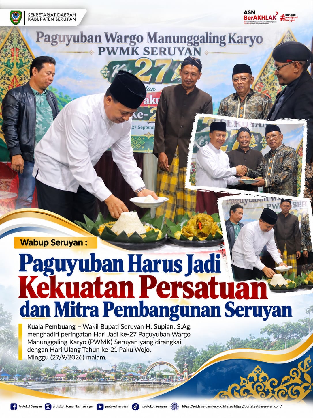 Wabup Seruyan : Paguyuban Harus Jadi Kekuatan Persatuan dan Mitra Pembangunan Seruyan