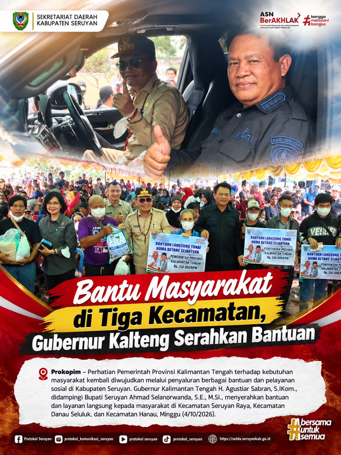 Bantu Masyarakat di Tiga Kecamatan, Gubernur Kalteng Serahkan Bantuan