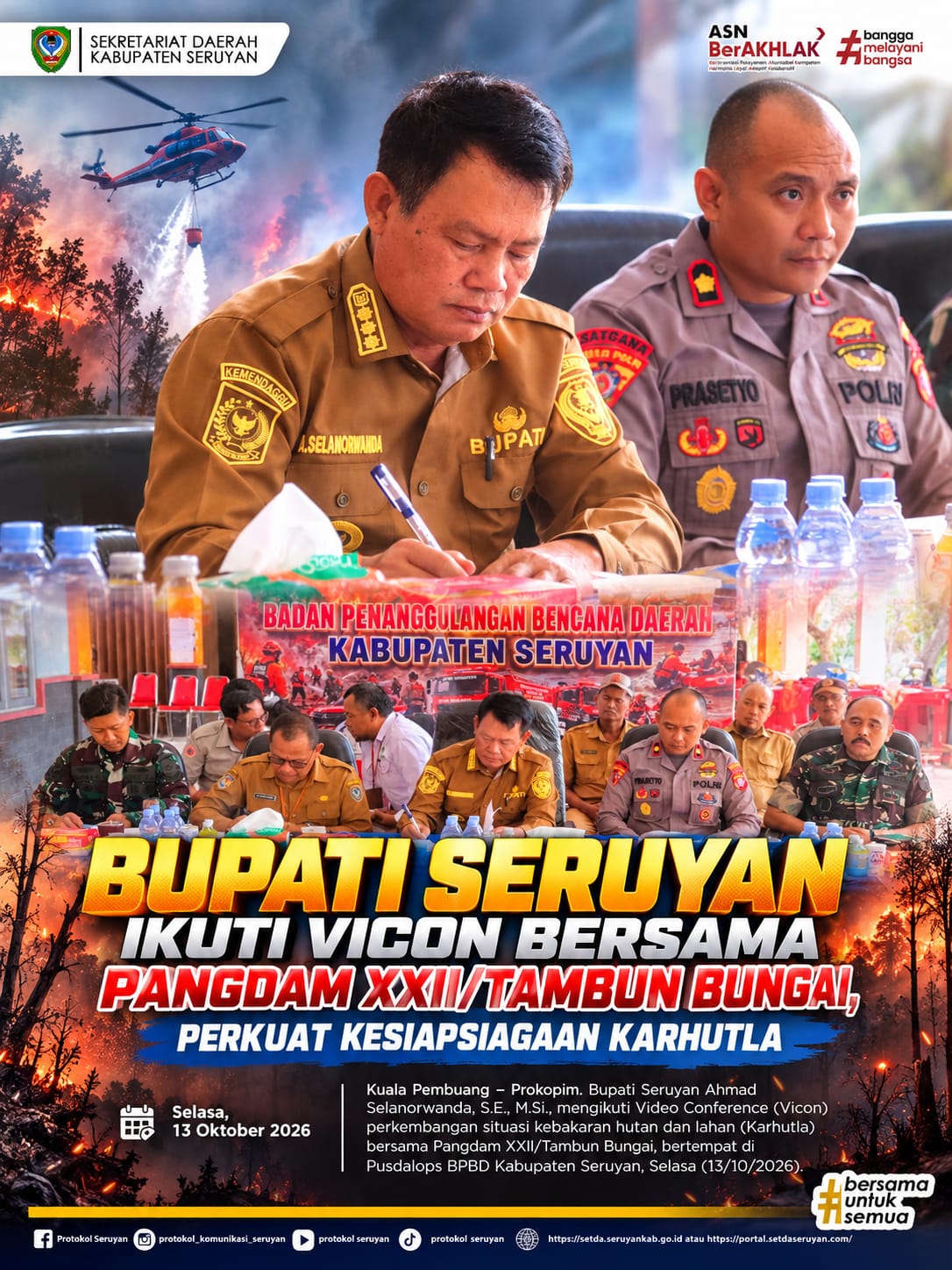 Bupati Seruyan Ikuti Vicon Bersama Pangdam XXII/Tambun Bungai, Perkuat Kesiapsiagaan Karhutla