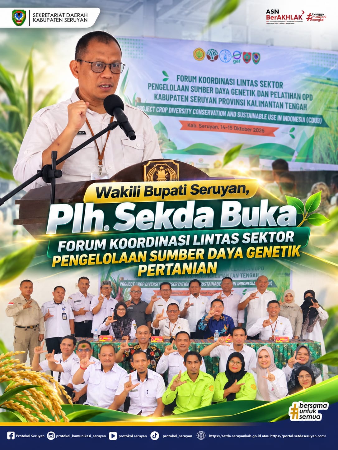Wakili Bupati Seruyan, Plh. Sekda Buka Forum Koordinasi Lintas Sektor Pengelolaan Sumber Daya Genetik Pertanian