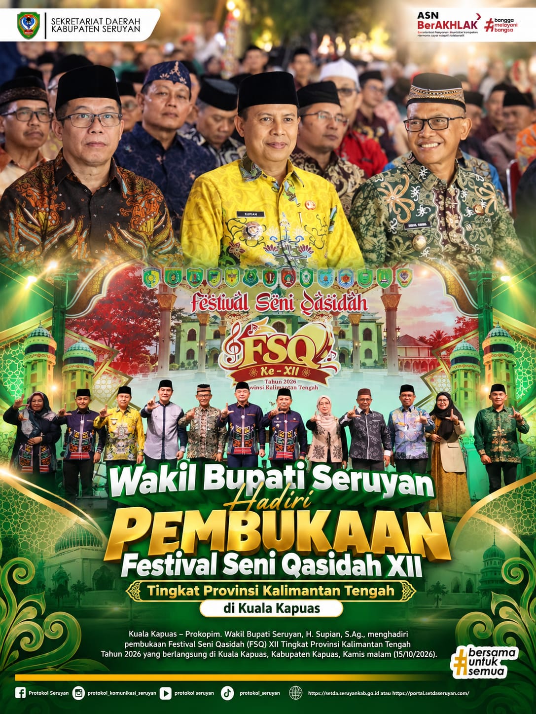 Wakil Bupati Seruyan Hadiri Pembukaan Festival Seni Qasidah XII Tingkat Provinsi Kalimantan Tengah di Kuala Kapuas