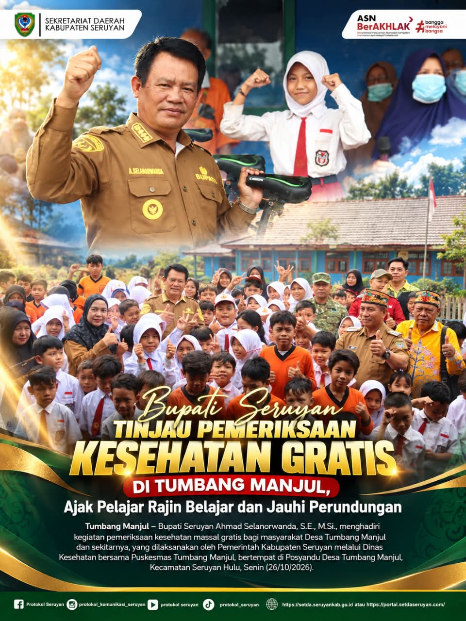 Bupati Seruyan Tinjau Pemeriksaan Kesehatan Gratis di Tumbang Manjul, Ajak Pelajar Rajin Belajar dan Jauhi Perundungan