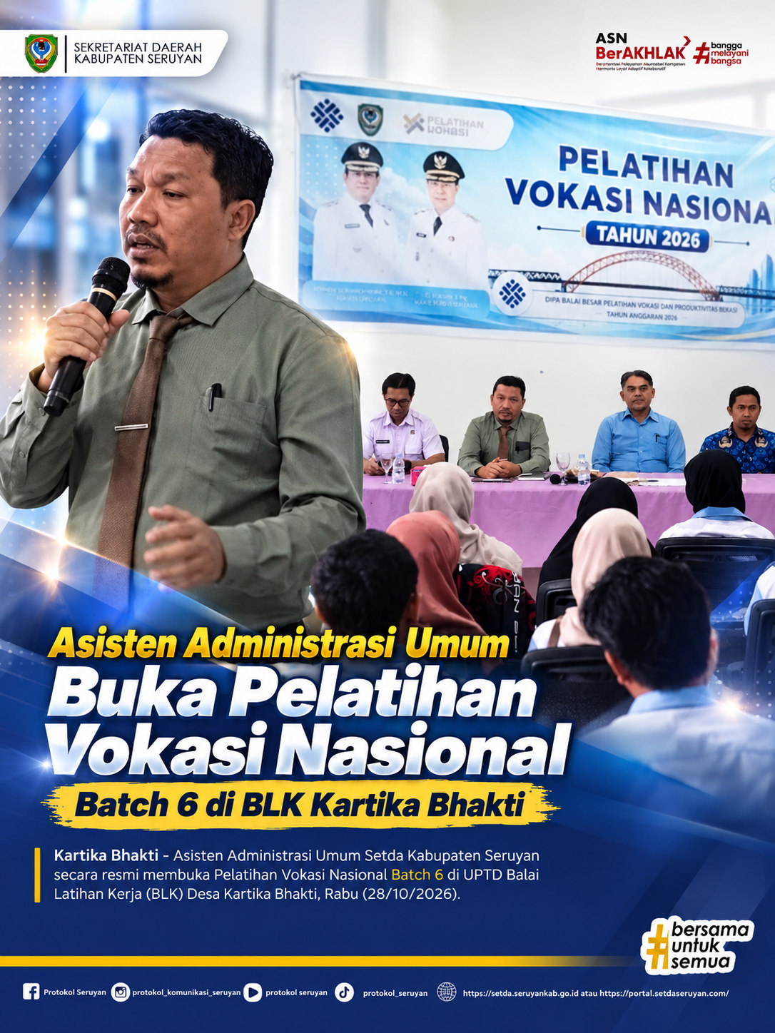 Asisten Administrasi Umum Buka Pelatihan Vokasi Nasional Batch 6 di BLK Kartika Bhakti
